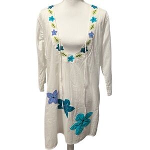 Tommy Bahama‎ NWT White with Floral Appliqués Tunic/Swim Cover Size Large *FLAW*